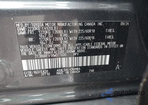 2024 Toyota Rav4 Hybrid Xle Premium из США, поврежденный, VIN 2T3B6RFV1RW077600